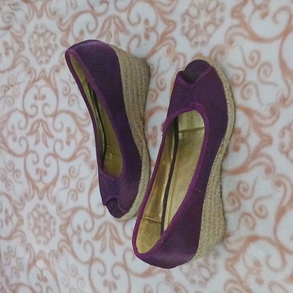 2 pair H&M Satin Espadrille Peep Toe Wedge 1 Black 1 Magenta - Picture 13 of 16